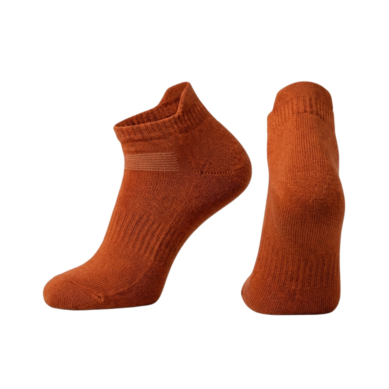 Pair of orange socks ankle whit no background