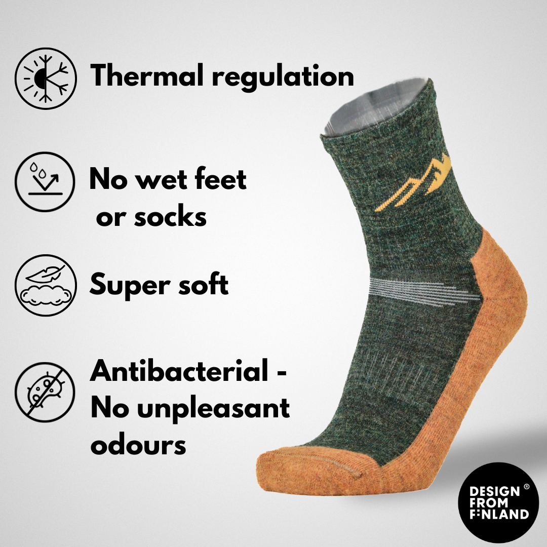 Trail – Alpaka Fernweh-Socke – Waldgrün/Gelb