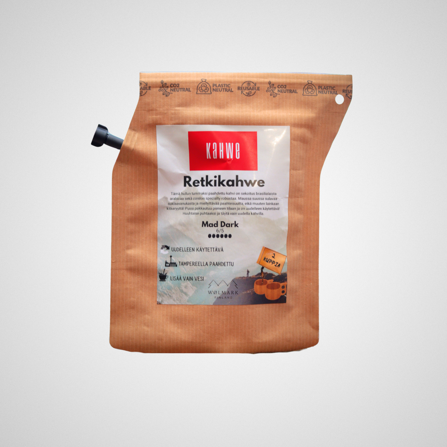 wolmark_ja_kahwe_retkikahvipussi_valkoisella_pohjalla_havainne_kuva